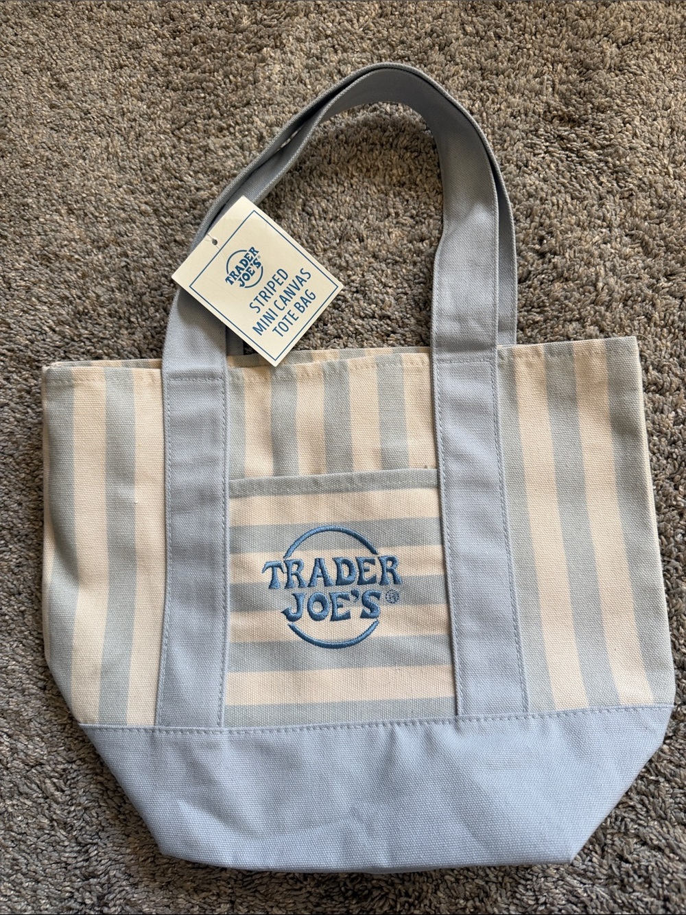 Trader Joe's Striped Canvas Tote Bag - Beige & Light Blue
